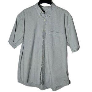 Eddie Bauer Blue/Green and White Seersucker Casual Button Down Shirt Size L